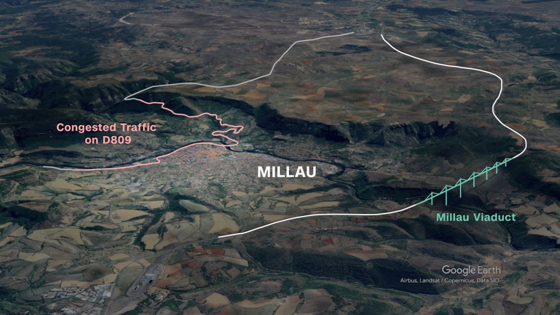 The old route across the Tarn valley involved a traffic-snarled route through the town of Millau.