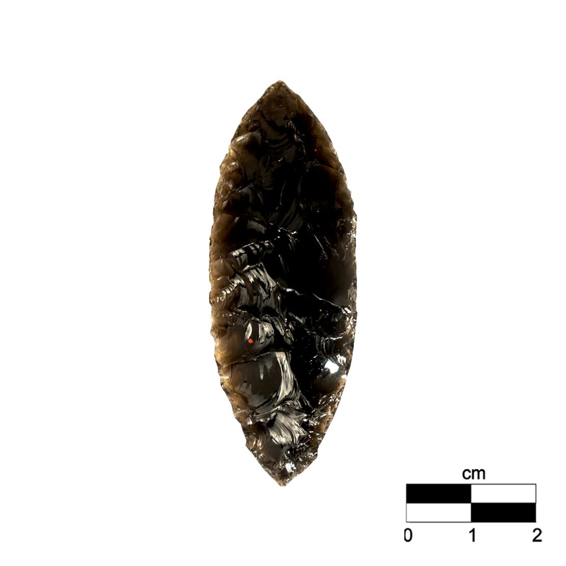 Obsidian could be shaped into sharp tools like blades. Miniature weapons, such as this small knife, were buried as offerings at Tenochtitlán.