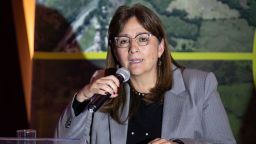 La ministra de Justicia de Colombia, Ángela María Buitrago, habla durante una conferencia de prensa el 18 de octubre de 2024.