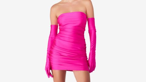 Miscreants Pink Ruched Cupid Mini Dress & Gloves