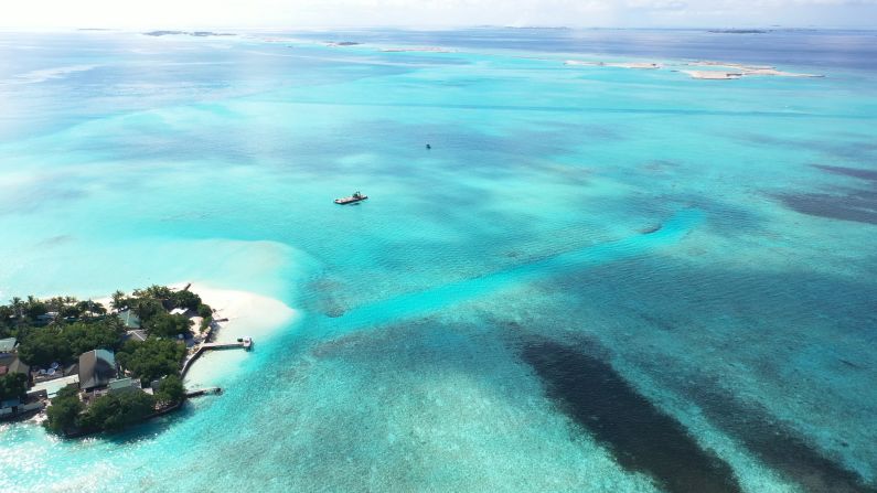 This aerial view shows the second installation. The average elevation of the country’s 1,200 islands is just <a href="https://science.nasa.gov/resource/the-maldives/" target="_blank">one meter (3.3 feet)</a> above sea level, making the Maldives the lowest-lying country on Earth.