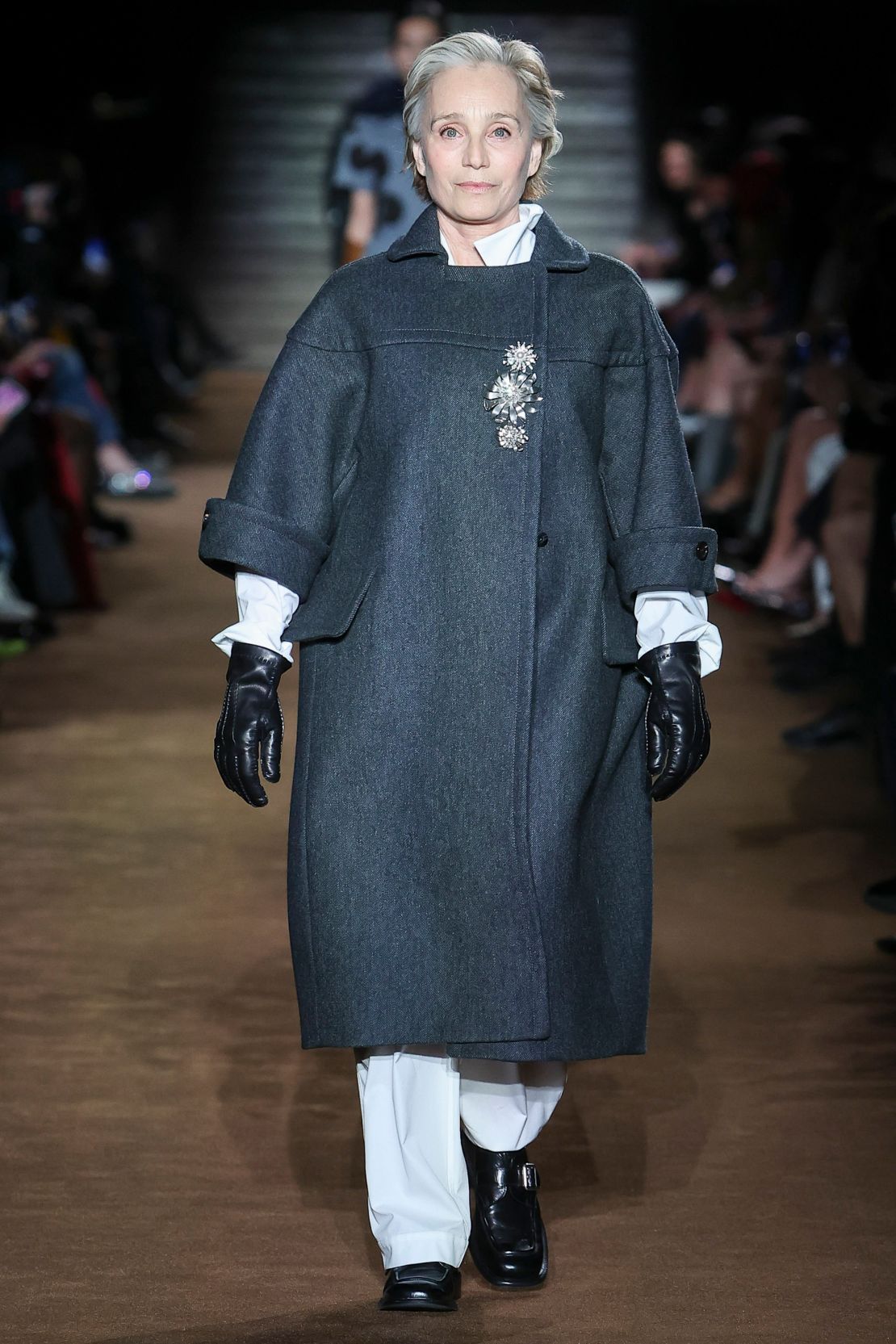 Kristen Scott Thomas walked the runway for Miu Miu in September.