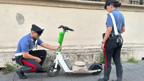 Police in Rome say they spotted the tourist riding along the Via Veneto near the US Embassy with the marble relic.