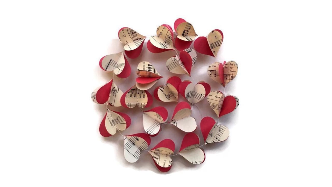 Montclair Made Vintage Sheet Music and Red Paper Heart Garland cnnu.jpg