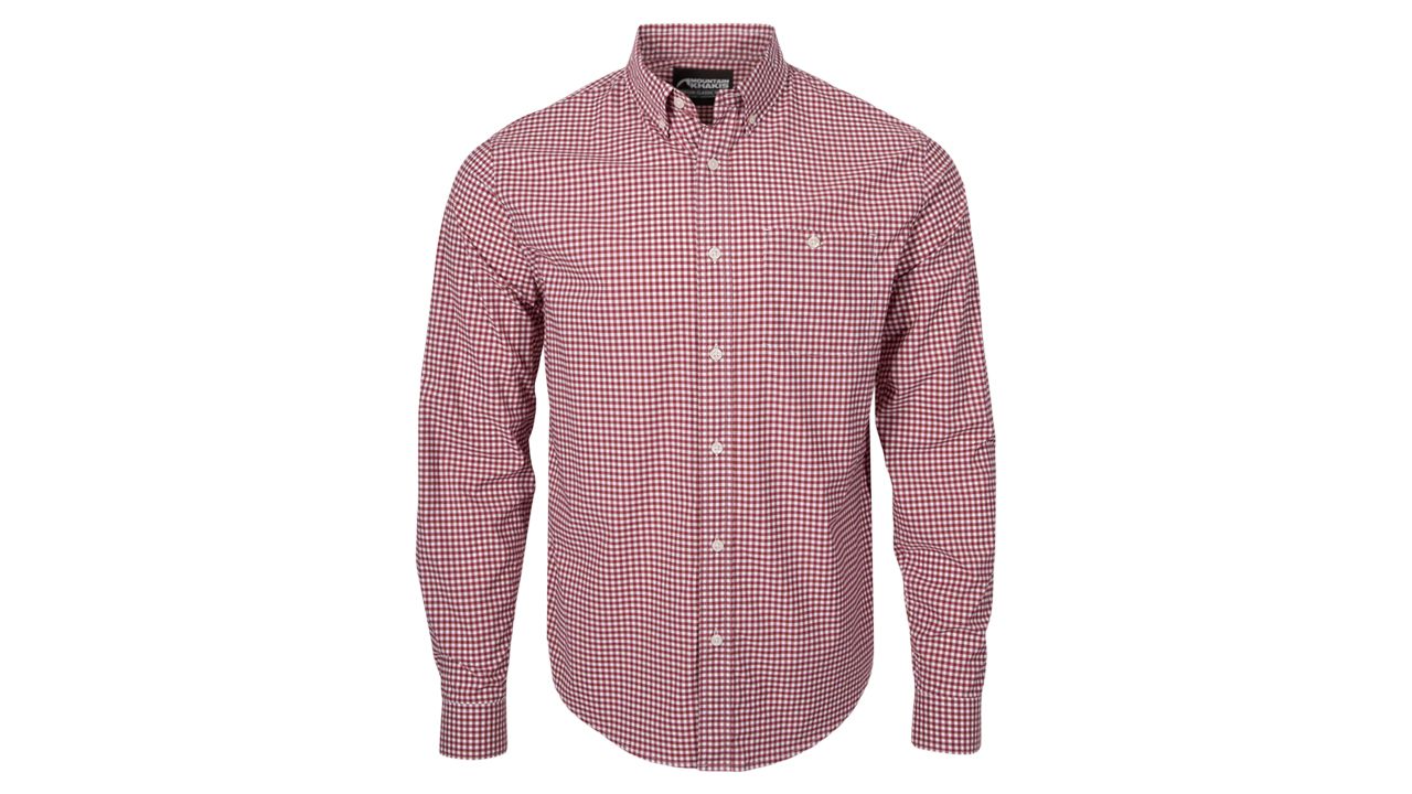 A photo of a red Mountain Khakis Glacier Long Sleeve Shirt