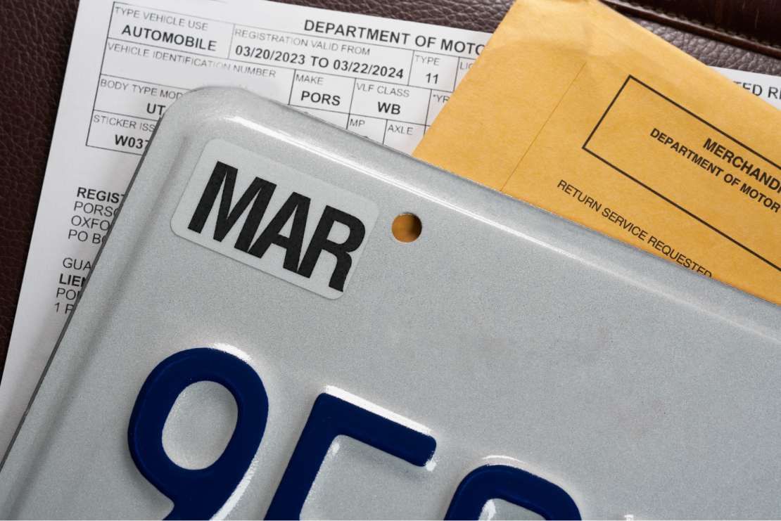 License plate registration for car with documents