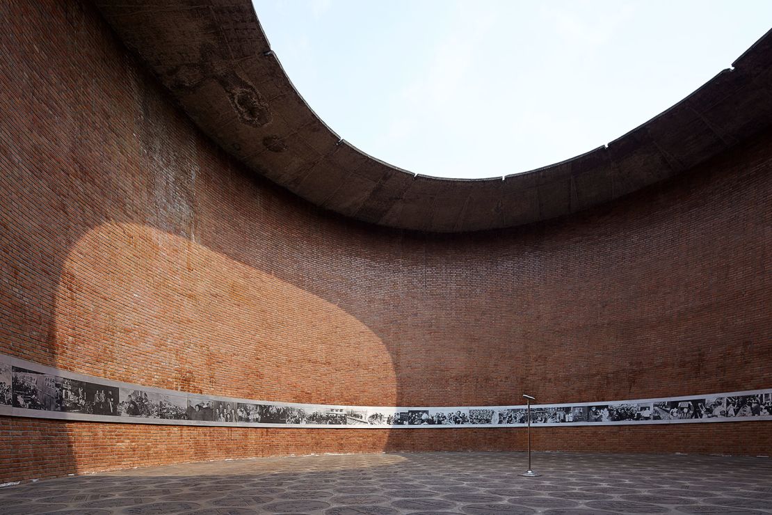 At the Museum of Clocks in Chengdu, sunlight passes through a circular ceiling void and slowly travels across the brick-walled courtyard like a sundial.