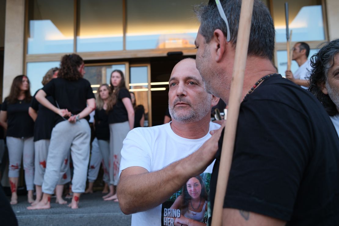 Naama Levy’s father Yoni and supporters ahead of the gathering on October 19, 2024.