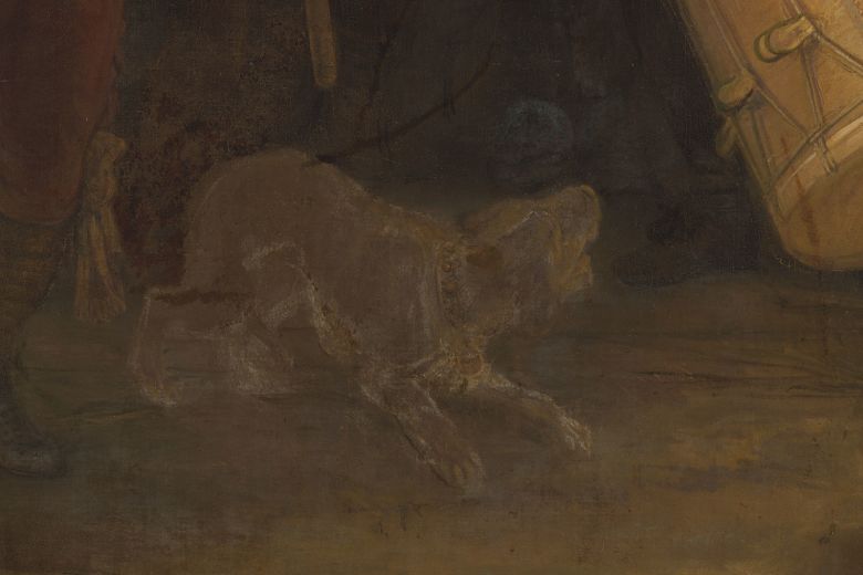 A dog featured in the bottom right corner of Rembrandt's 