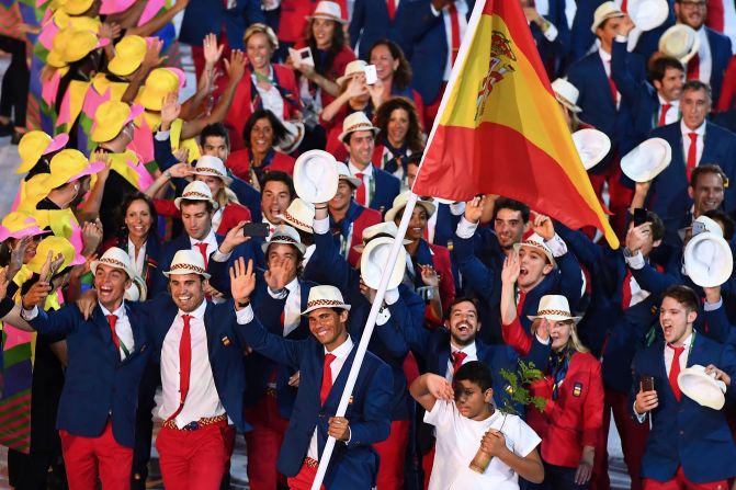 Nadal carries Spain’s flag during the Olympics opening ceremony in Rio de Janeiro in 2016.