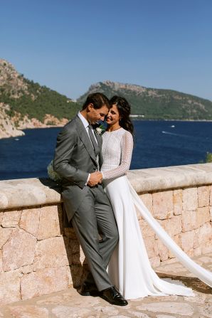 Nadal poses with his wife, Maria Francisca Perello, after they were married in Mallorca in October 2019.