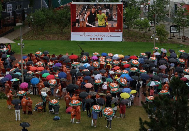 People in Paris watch Nadal and Alexander Zverev play a French Open semifinal in June 2022.