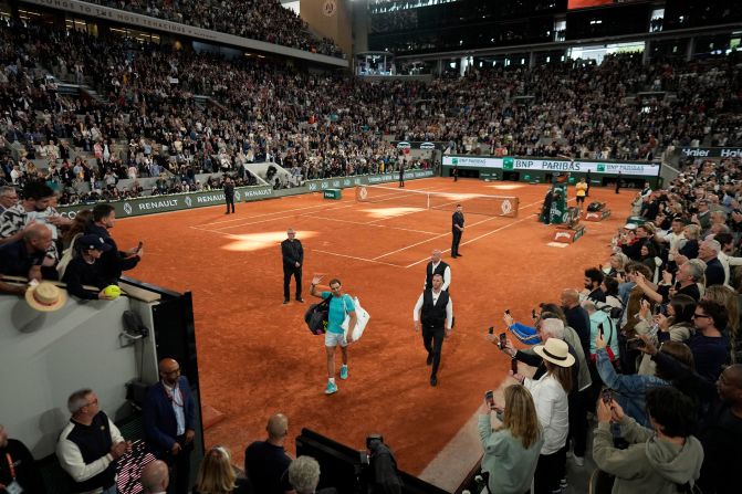 Nadal waves goodbye to fans and receives a thunderous ovation after <a href="https://www.cnn.com/2024/05/27/sport/rafael-nadal-alexander-zverev-french-open-2024-spt-intl/index.html">he lost to Zverev</a> in the first round of the French Open in May 2024. His all-time record at the French Open was 112-4. “I don’t know if it’s going to be last time I’m going to be here in front of you,” he said in an on-court interview after the match. “I am not 100% sure, but if it is the last time, I enjoyed it.”