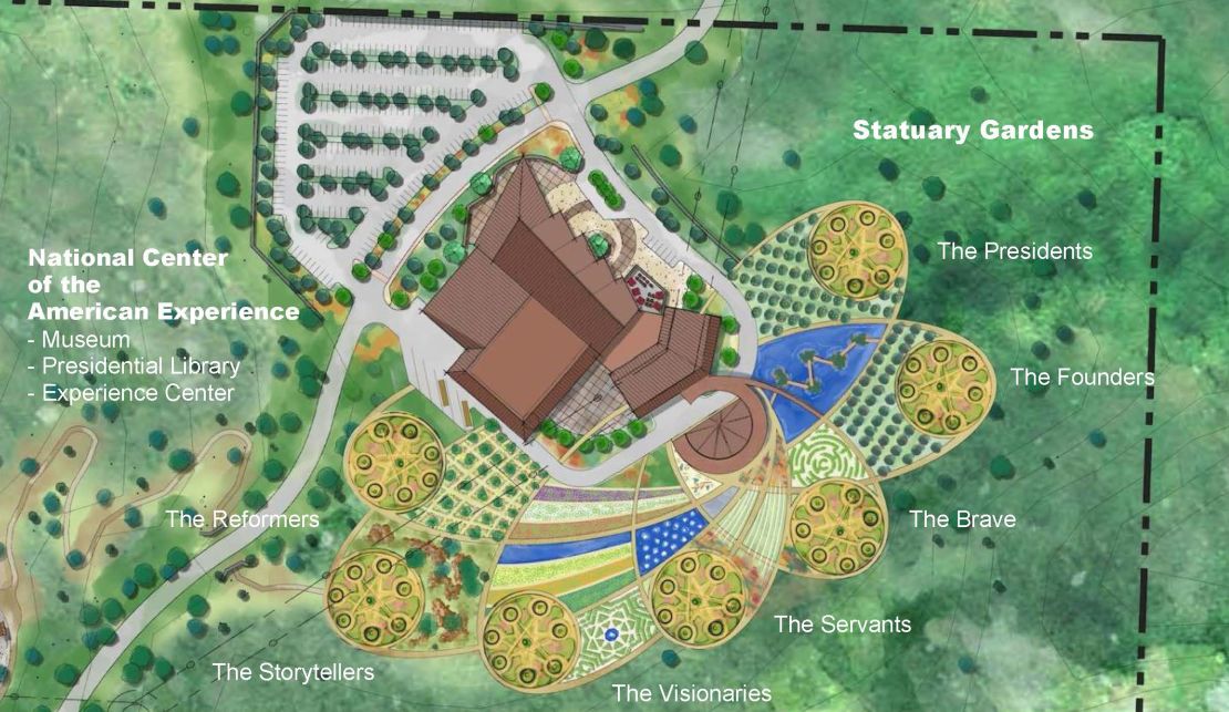 This illustrative site plan by Storyland Studios provided by the South Dakota Governor's Office shows a mockup of the National Garden of American Heroes.