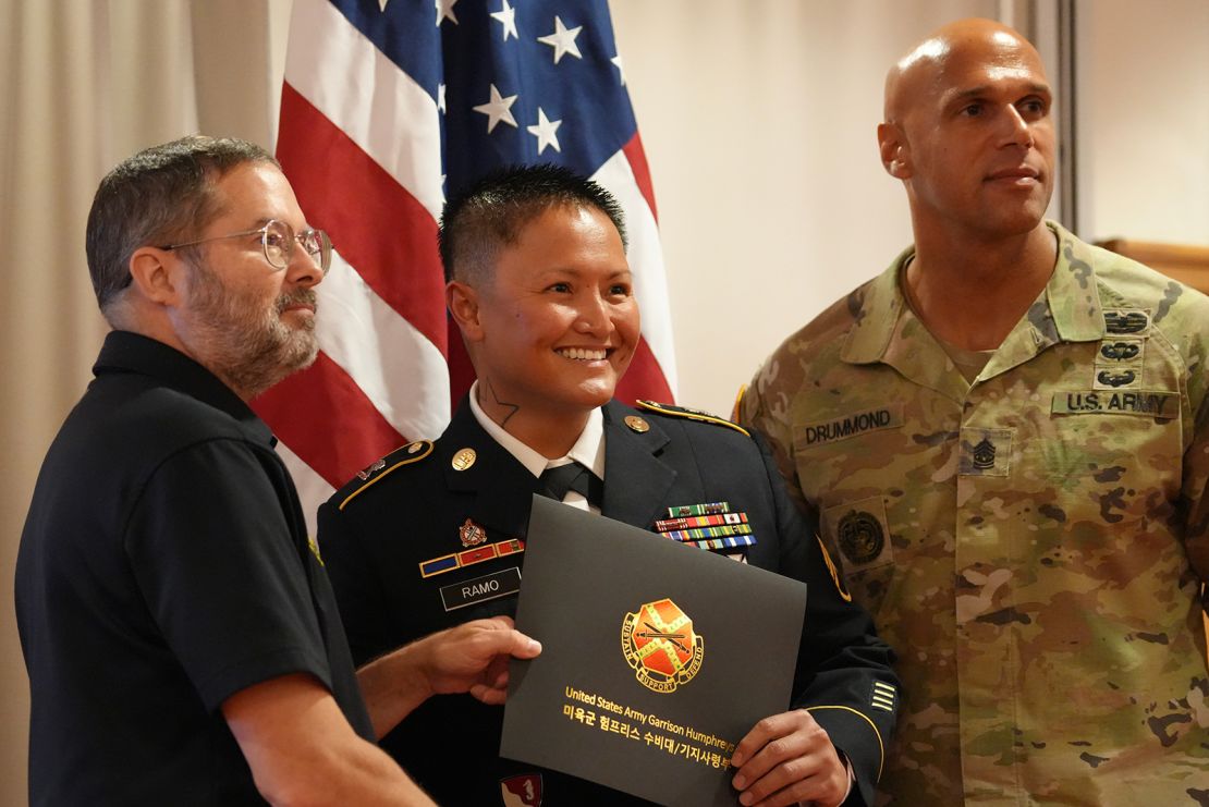 US Army Staff Sgt. Vanessa Ramo is naturalized as an American citizen at Camp Humphreys, July 23, 2024.