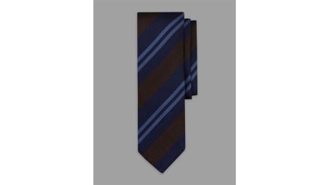 Drake's Navy, Brown and Pale Blue Stripe Repp Silk Tie