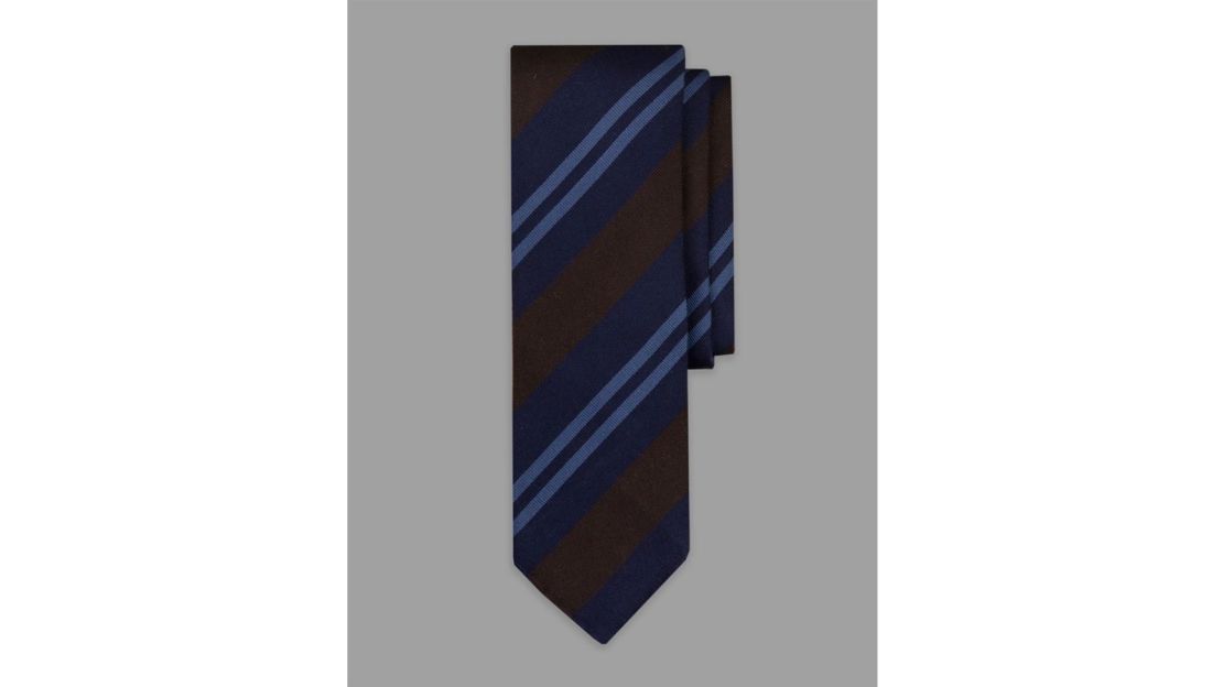 Drake's Navy, Brown and Pale Blue Stripe Repp Silk Tie