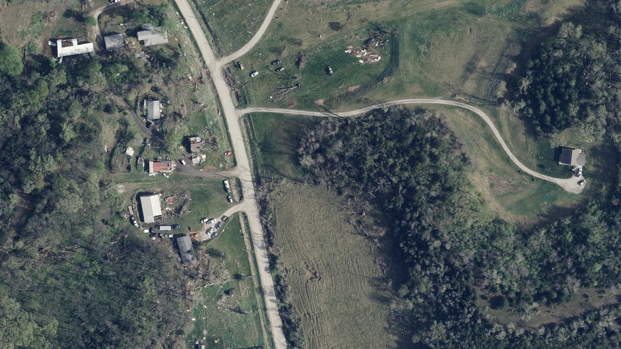 Home damaged are seen near Crescent, Nebraska.