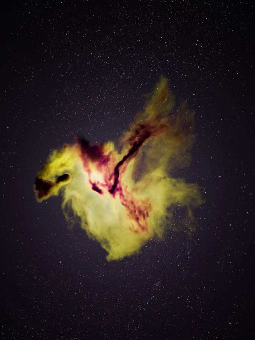 An artist's illustration depicts the bright aftermath of the supernova.