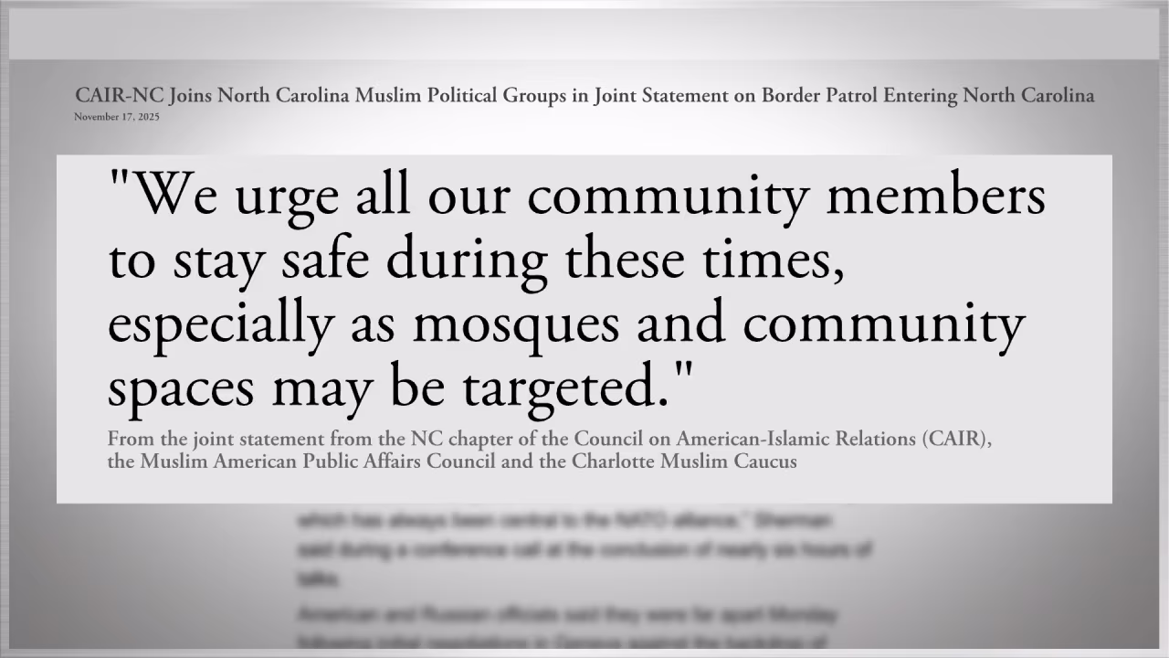 Quote from a joint statement by North Carolina-based Muslim political groups, including CAIR, condemning Customs and Border Patrol's presence in the state and urging community members to “stay safe.”