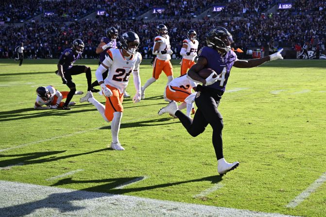 Baltimore Ravens wide receiver Zay Flowers celebrates a touchdown in Baltimore on November 3.