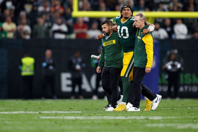 Green Bay Packers quarterback <a >Jordan Love walks off the field</a> after taking a hit in the final seconds of a game against the Philadelphia Eagles in S?o Paulo early Saturday, September 7. The Eagles won 34-29.