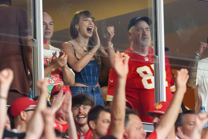 Grammy Award-winning singer <a >Taylor Swift cheers on boyfriend Travis Kelce</a> of the Kansas City Chiefs during the game against the Baltimore Ravens in Kansas City, Missouri, on Thursday, September 5.