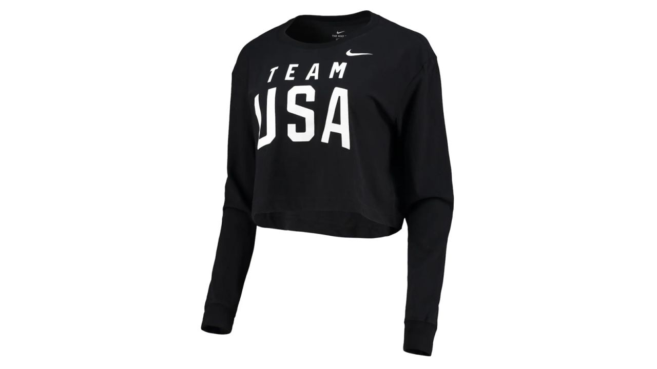 Nike Women's Black Team USA Performance Long-Sleeve Crop Top