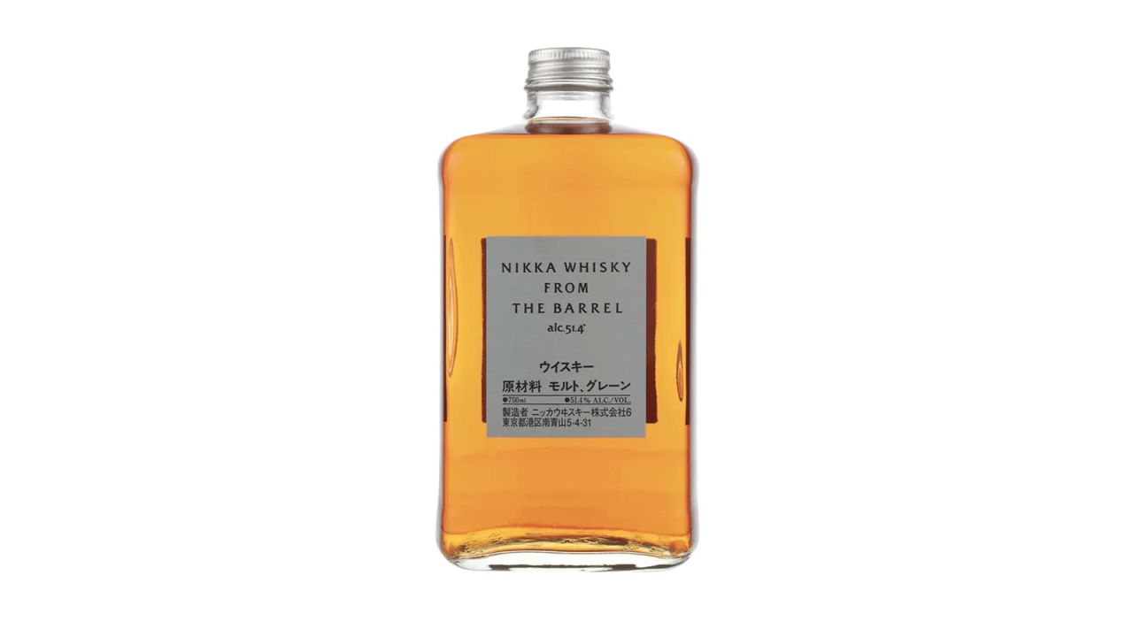 A bottle of Nikka Whisky From the Barrel on a white background.