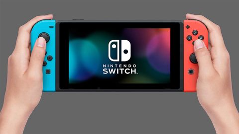 Nintendo Switch with Neon Blue and Neon Red Joy Con