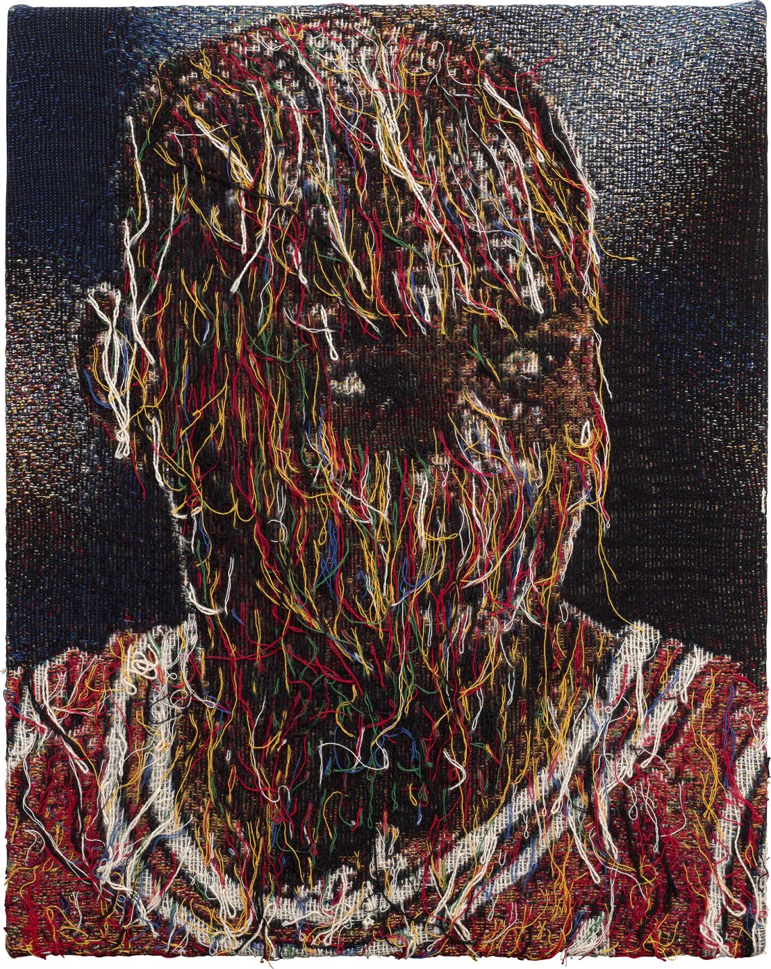 Noel Anderson obscures a Black portrait in his textile piece,