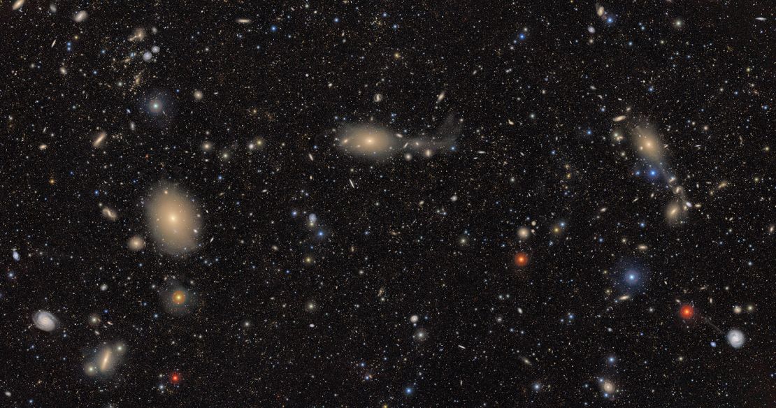 Rubin captured an image of the Virgo Cluster, about 55 million light-years away from Earth, that includes a variety of celestial objects. Bright stars shine in red and blue, as well as nearby blue spiral galaxies and distant red galaxy groups.
