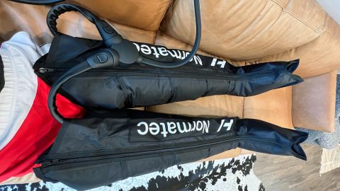 The Normatec 3 is driven by these bulky hoses, which make it a little difficult to perch a laptop on your knees during your session. Better just to lie back and concentrate on recovery.