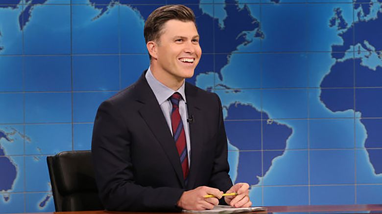 SATURDAY NIGHT LIVE -- Episode 1854 -- Pictured: (l-r) Anchor Colin Jost and anchor Michael Che during Weekend Update on Saturday, January 27, 2024 -- (Photo by: Will Heath/NBC)
