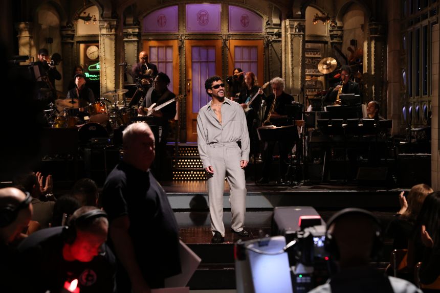 Host Bad Bunny during his opening monologue for 