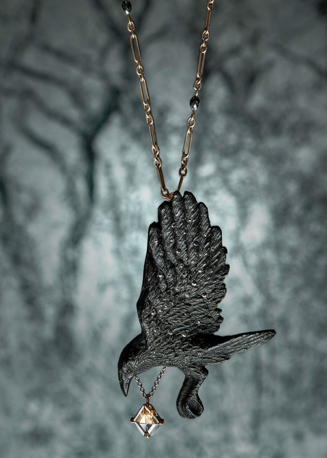 Natasha Wightman's 'Catching the First Star,' a necklace featuring a raven-sculputed jet pendant.