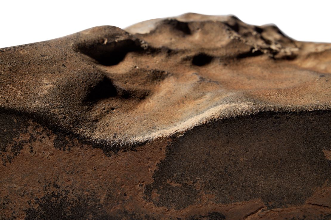 A close-up view of the meteorite's surface