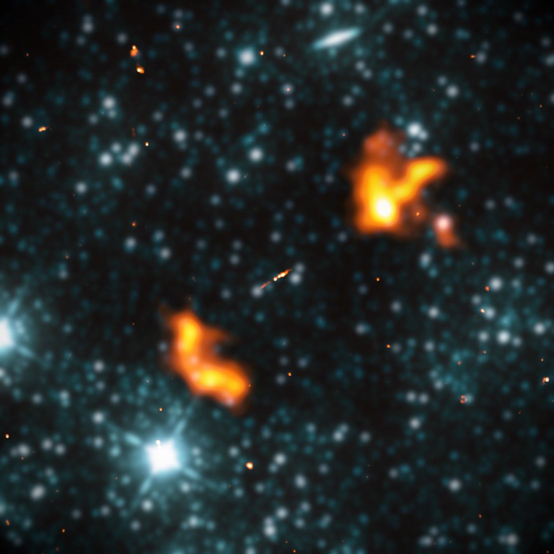 Before the discovery of Porphyrion, the largest known jet system was Alcyoneus, shown in this image taken by LOFAR in 2022.