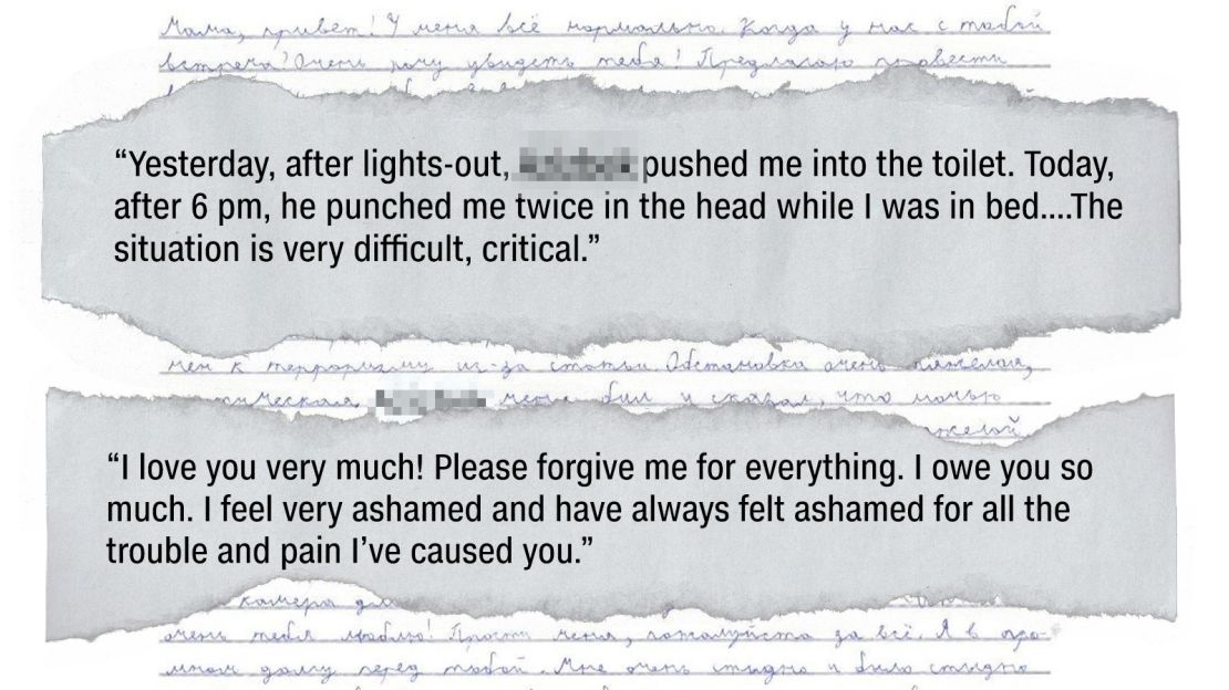 An excerpt from another letter sent by Arseny Turbin to his mother, and shared with CNN, describes tough conditions in detention.