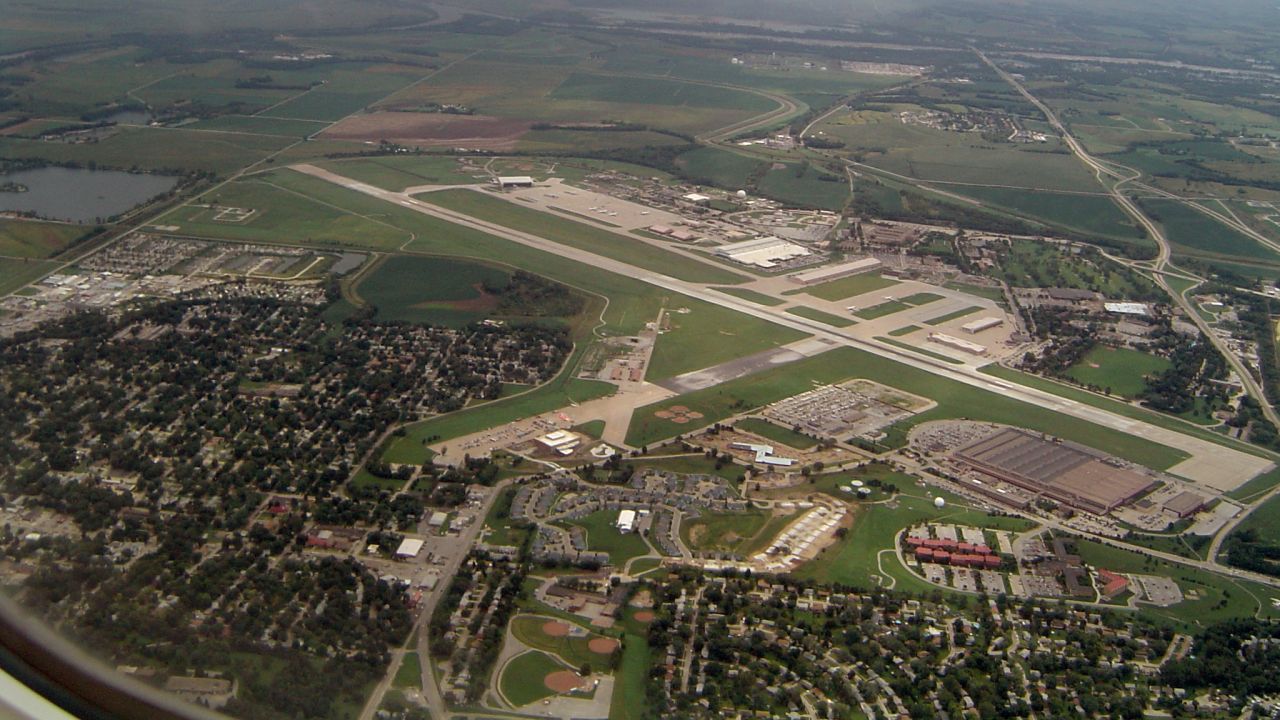 This is a photo I took of Offutt Air Force Base near Omaha, Nebraska, from an airline while on final approach to Eppley Airfield.