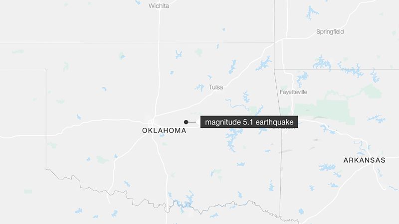 A preliminary magnitude 5.1 earthquake strikes east of Oklahoma