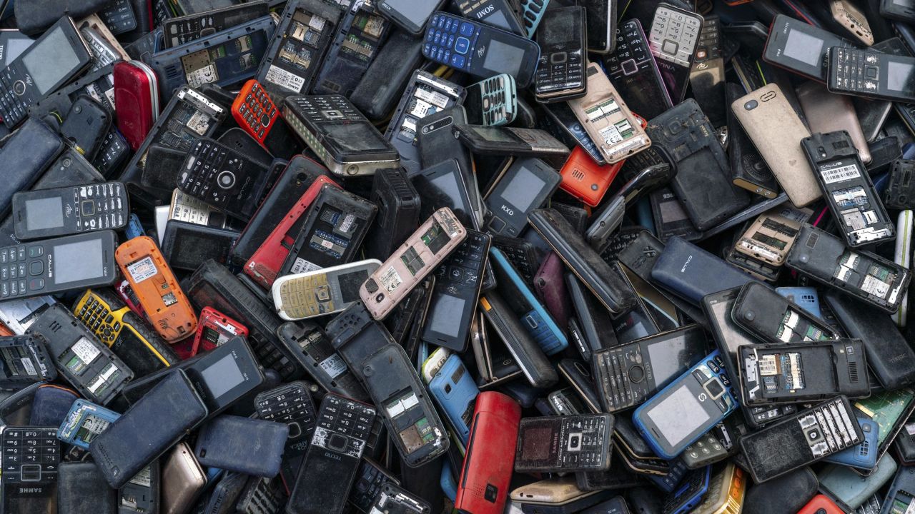 Old Fadama, Accra, Ghana, February 7, 2023: Locally generated end-of-life mobile phones sold for parts and recycling.