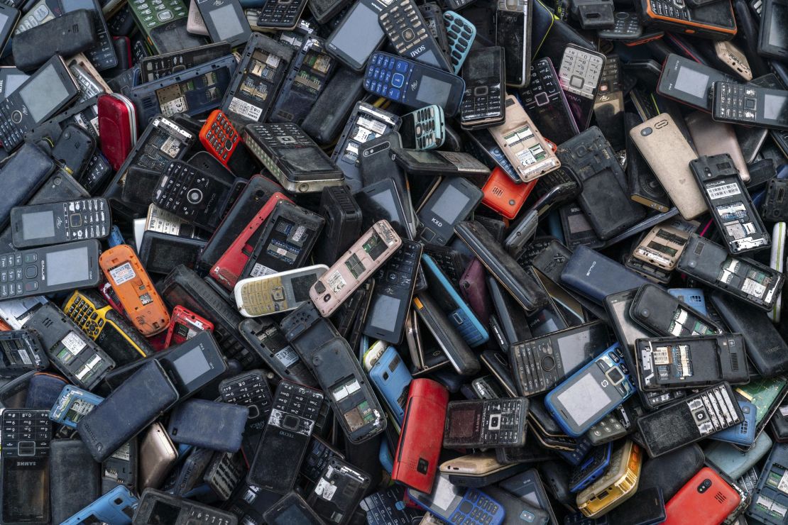 End-of-life mobile phones sold for parts and recycling in Old Fadama, Accra, Ghana, February 7, 2023.