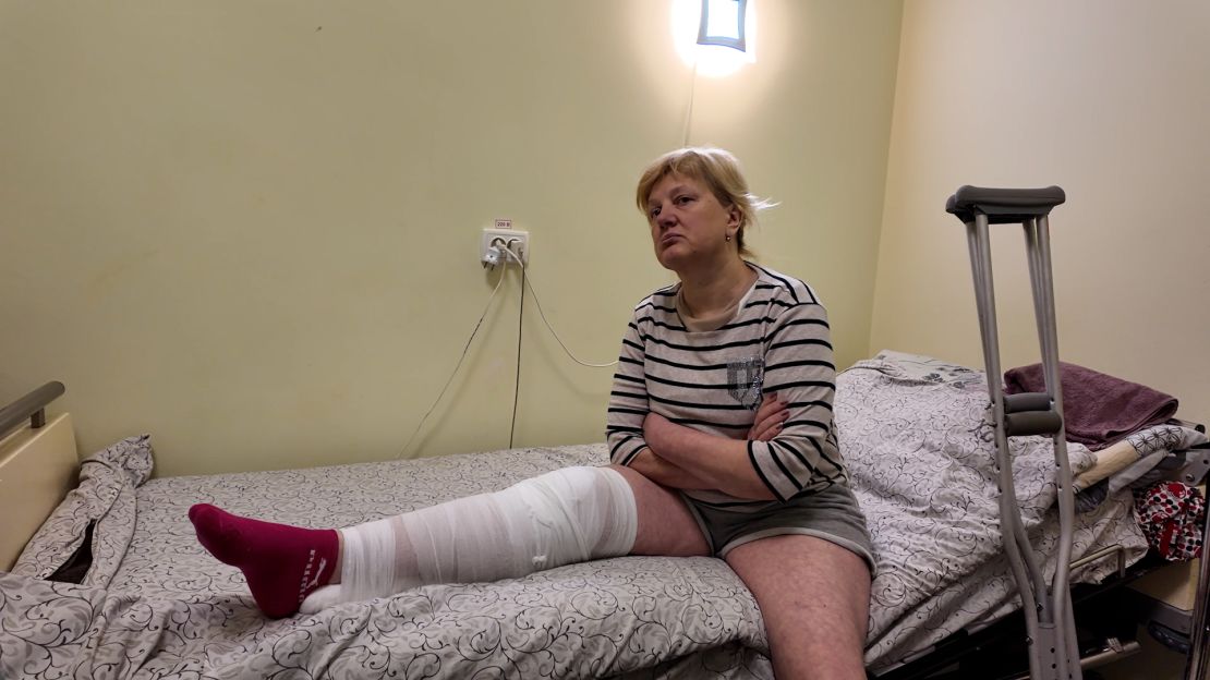 Olena Vassilievna Shigareva says she was walking with another woman when she was attacked by a Russian drone.