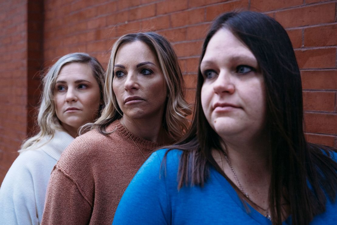 Half-sisters Alyssa Denniston, Victoria Hill and Janine Pierson pose for a portrait in Hartford, Connecticut. The three of them say they — and at least 20 others — all share a biological father, Dr. Burton Caldwell.