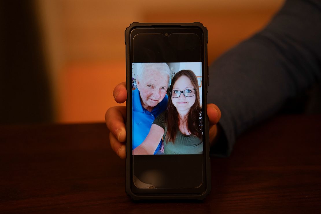 Janine Pierson displays a selfie she took with Caldwell on her phone in Hartford, Connecticut. Pierson took the photo during a visit with Caldwell in 2022 and it is the only photograph she has with him.