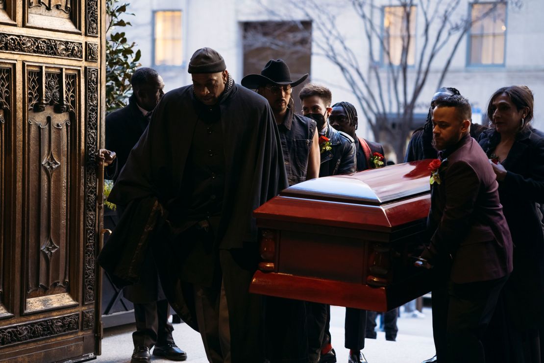 Cecilia Gentili's casket is brought into St. Patrick's Cathedral in New York City, on February 15.