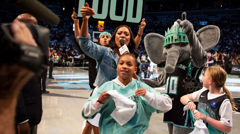 Ellie the elephant and others smile and dance in front of a camera at the Barclays Center in New York City, on Sunday, September 29.