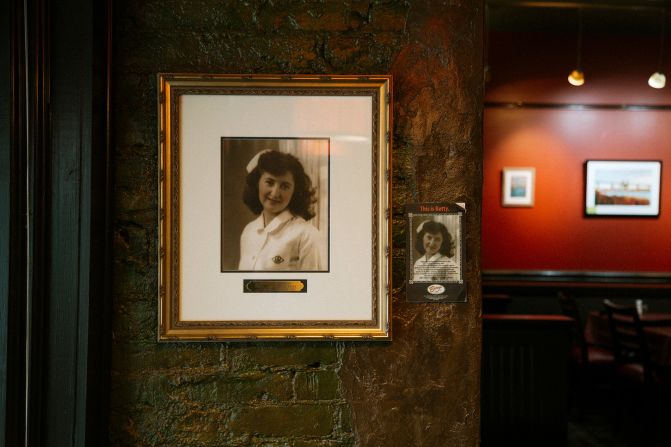 Betty’s restaurant is a popular source of Buffalo wings. A photo of Betty Hall, the mother of the restaurant's original owner, is on display.