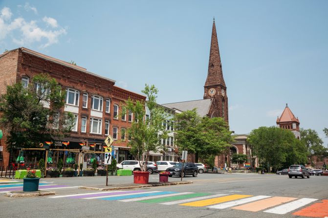 <strong>Pure New England:</strong> The skyline of downtown Northampton, like many towns in Massachusetts and the wider region, is dominated by a church steeple. The town was founded by Puritans in 1654.
